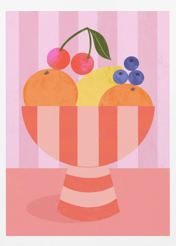 Fruit in Striped Bowl | Poster