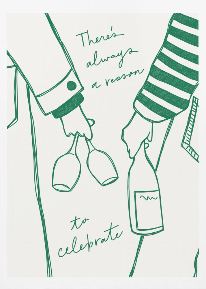 Woman holding wine bottle and wine glass (Green) - Wine Vin Femme Vert | Poster