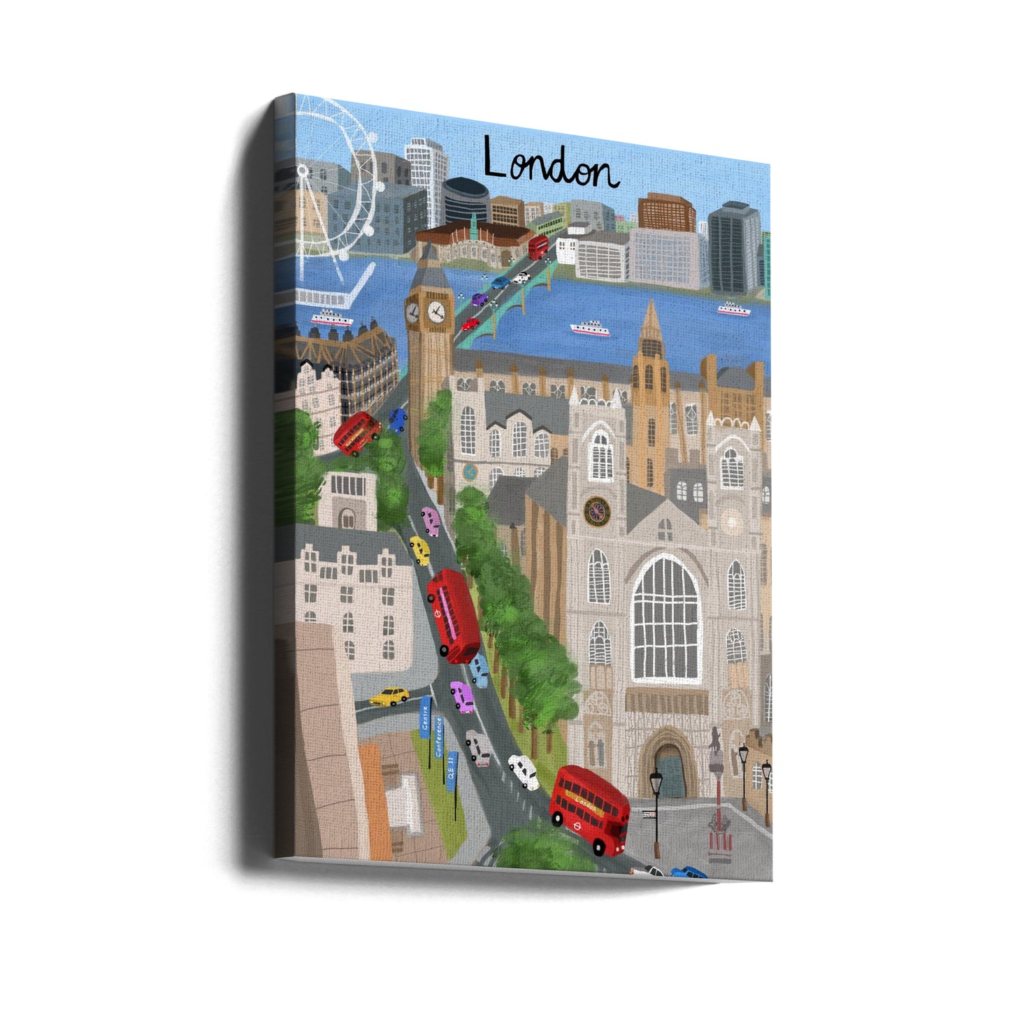 Città di Londra con vista sul Tamigi e sul Big Ben, opera dell'artista Carla Daly | Stampe su Tela