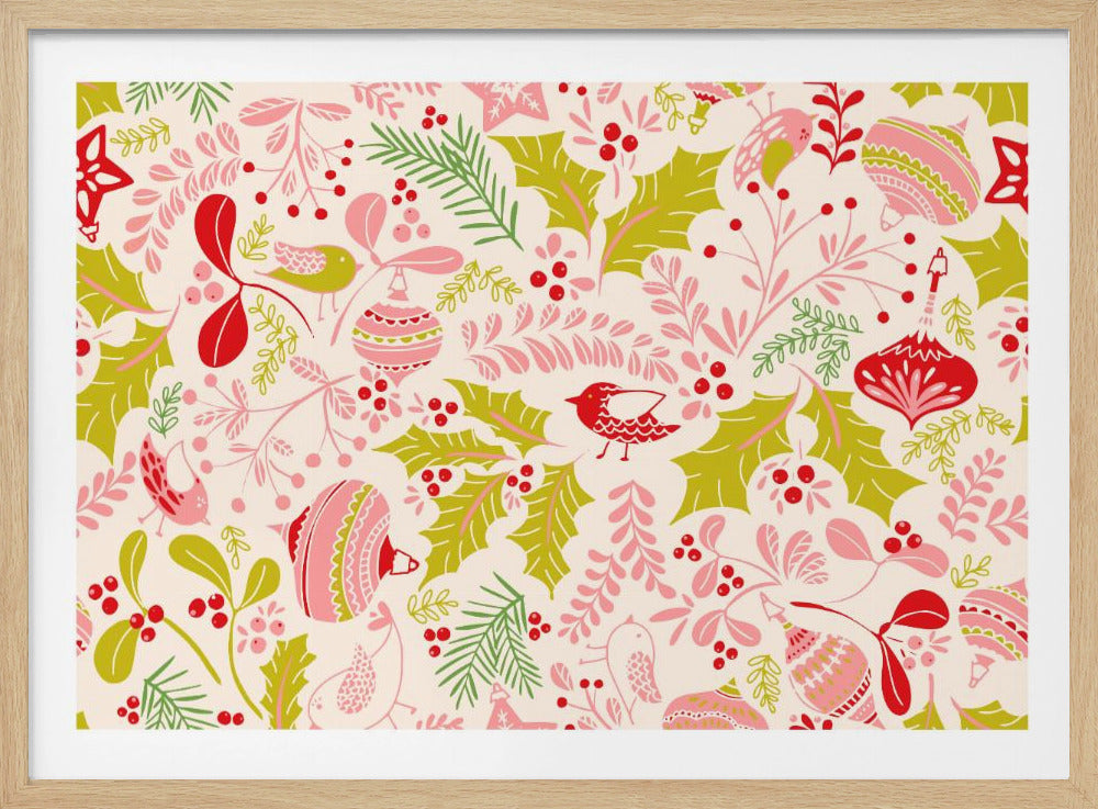 Underbart krispigt rosa mönster med julglädje | Poster