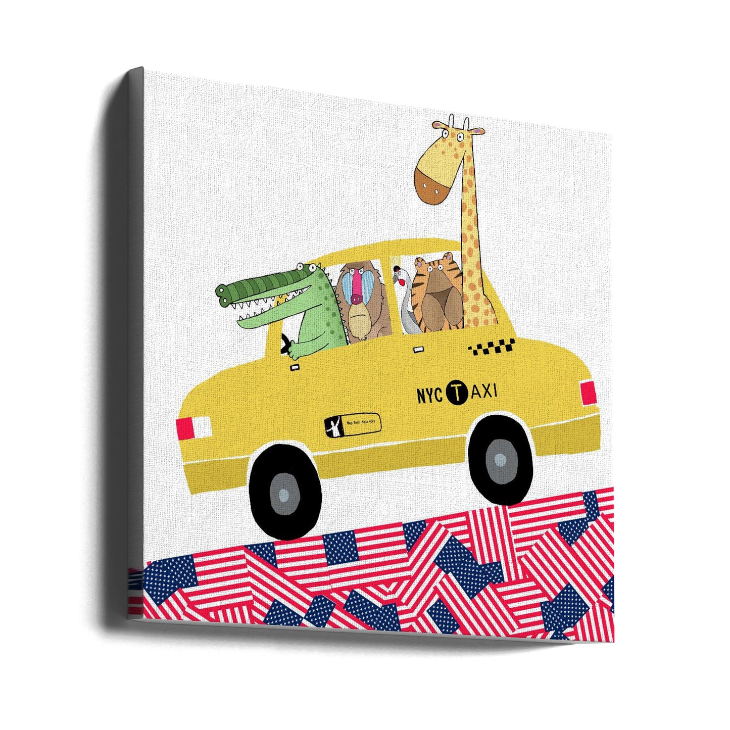 Grappige dieren in een gele taxi in New York door kunstenaar Carla Daly | Canvasprints