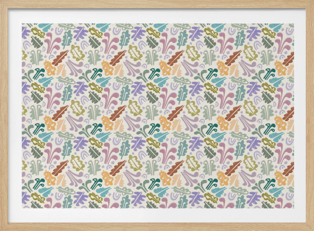 Block print leaves warm white | Poster