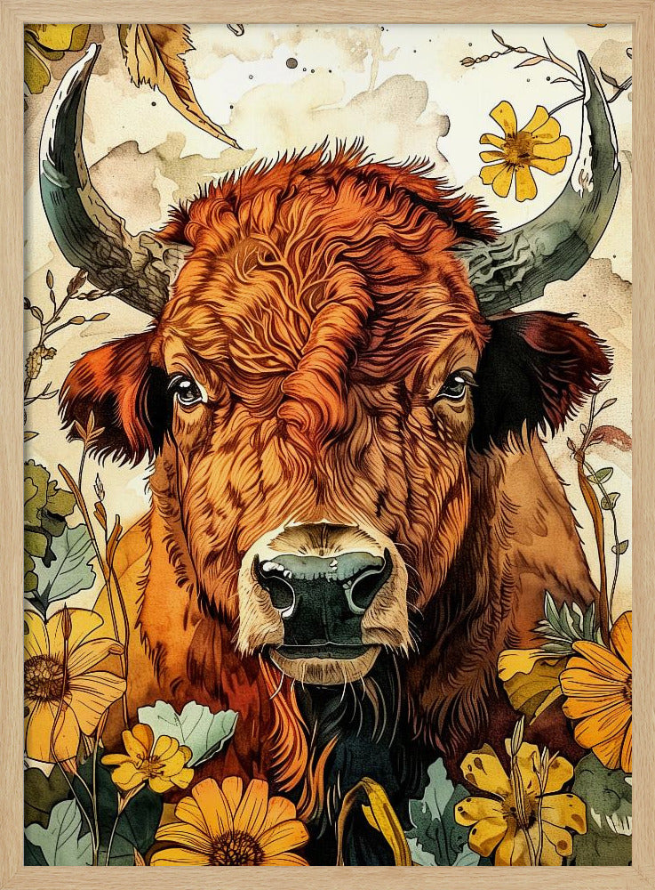 Akvarell djurkonst med buffelmotiv 4 | Poster