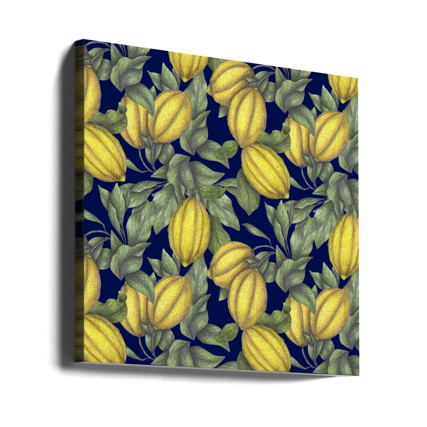 Yellow Lemon with Green Leaves | Canvas