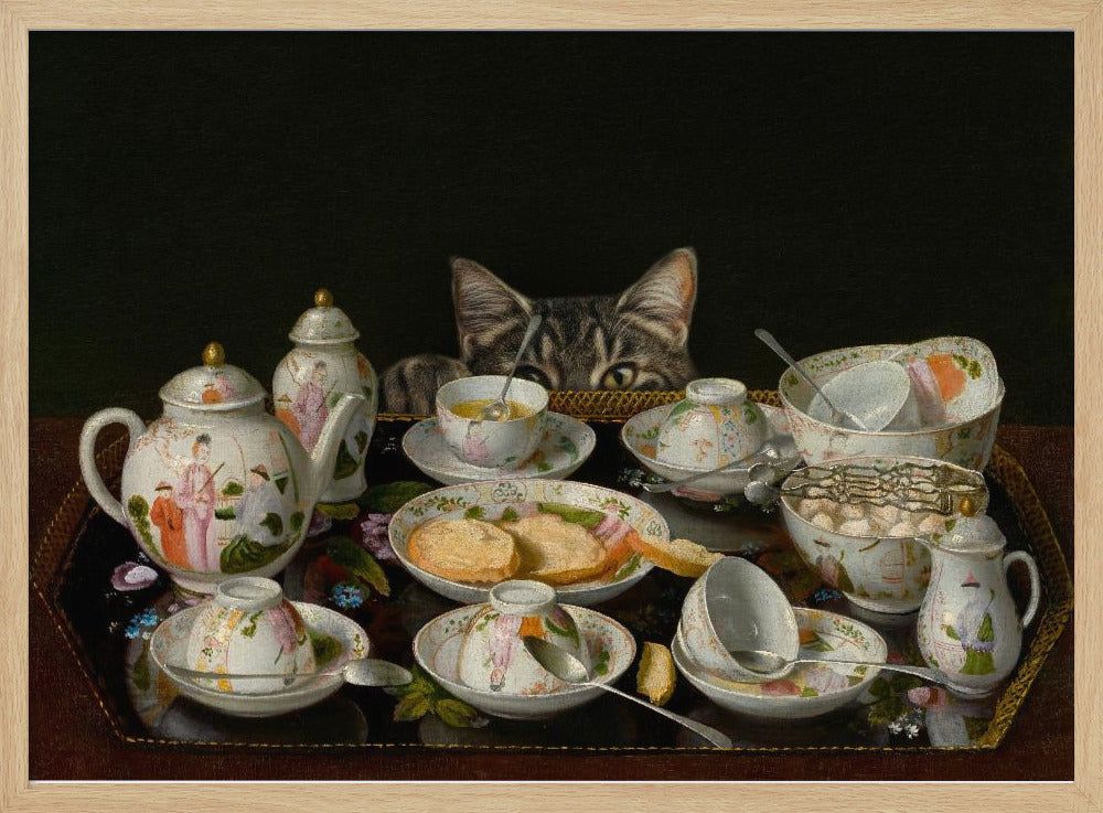 A Tea Set With A Cat | Poster