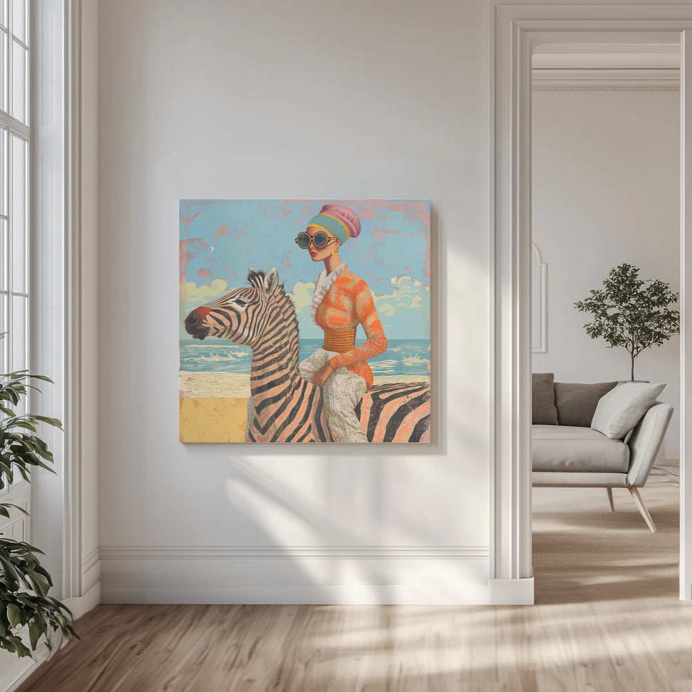 Vrouw en zebra | Canvasprints