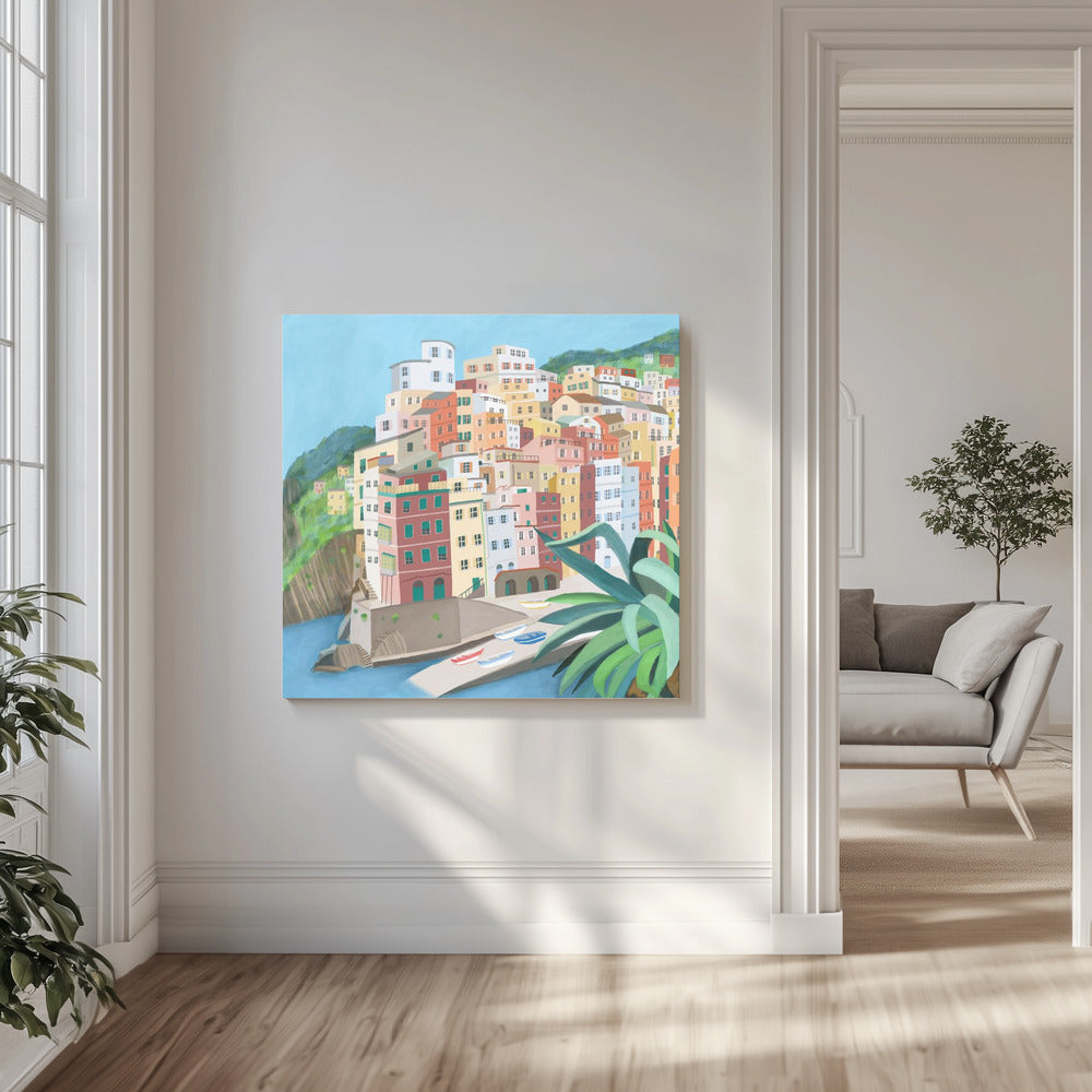Kustdorp Riomagiore, Italië door kunstenaar Carla Daly | Canvasprints