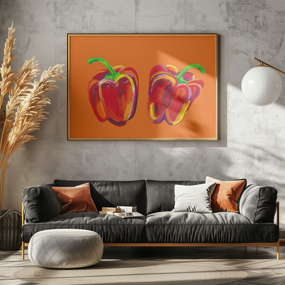 Poivrons sur orange | Posters - Affiche Artistique