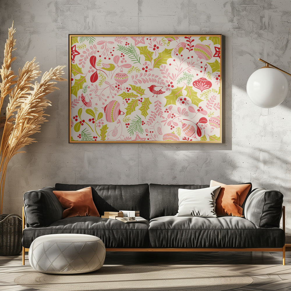Underbart krispigt rosa mönster med julglädje | Poster