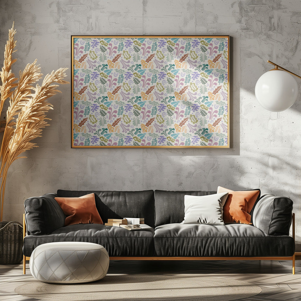 Block print leaves warm white | Poster