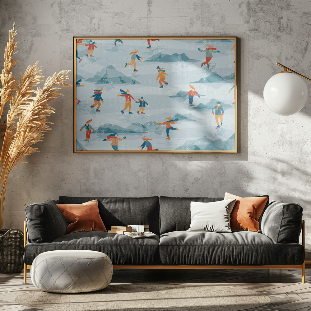 Retro sportive ice skating textured pattern | Poster