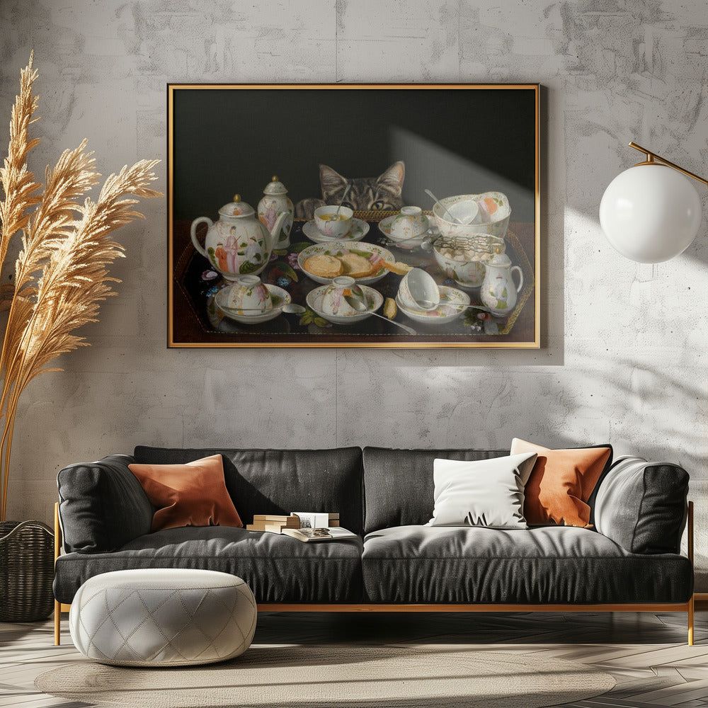 A Tea Set With A Cat | Poster