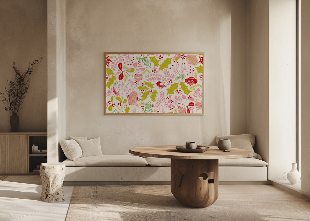 Underbart krispigt rosa mönster med julglädje | Poster