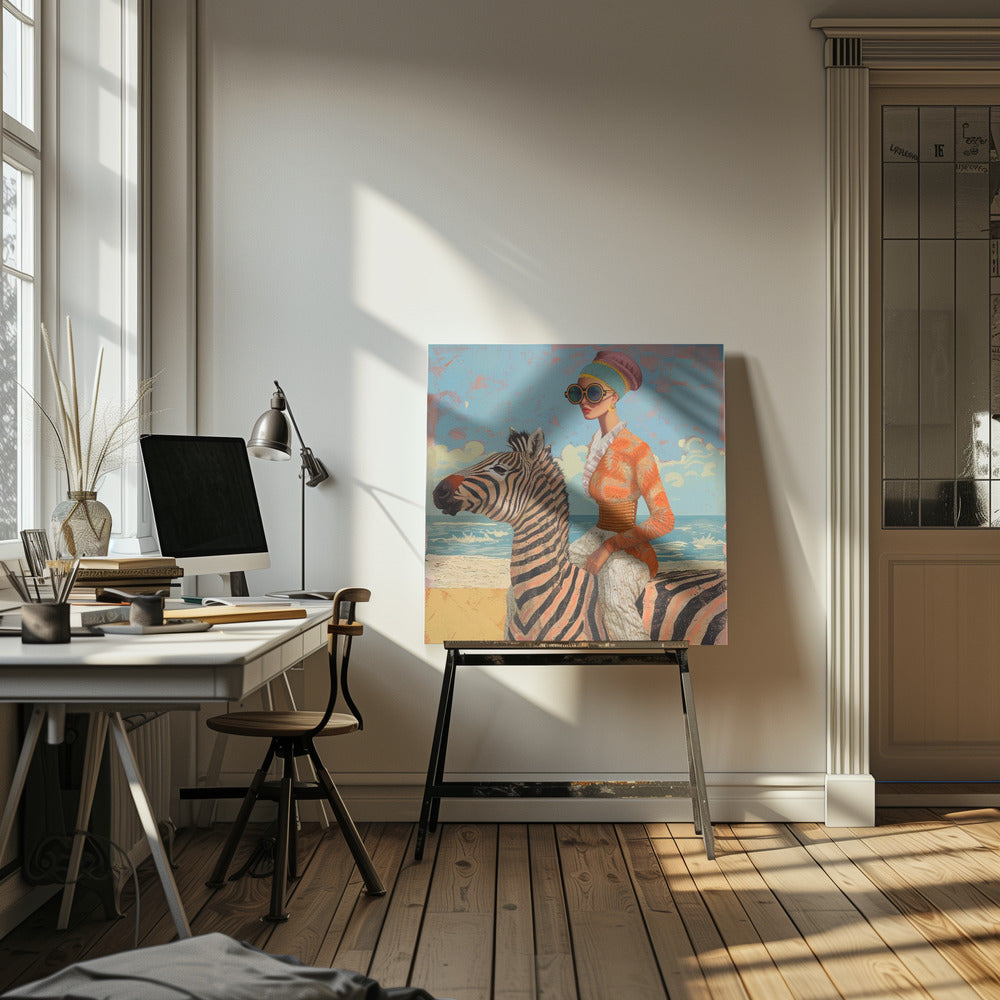 Vrouw en zebra | Canvasprints