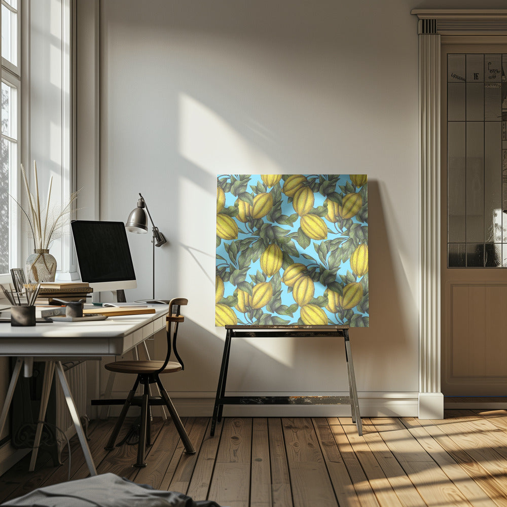 Pattern of Yellow Lemon with Green Leaves | Canvas