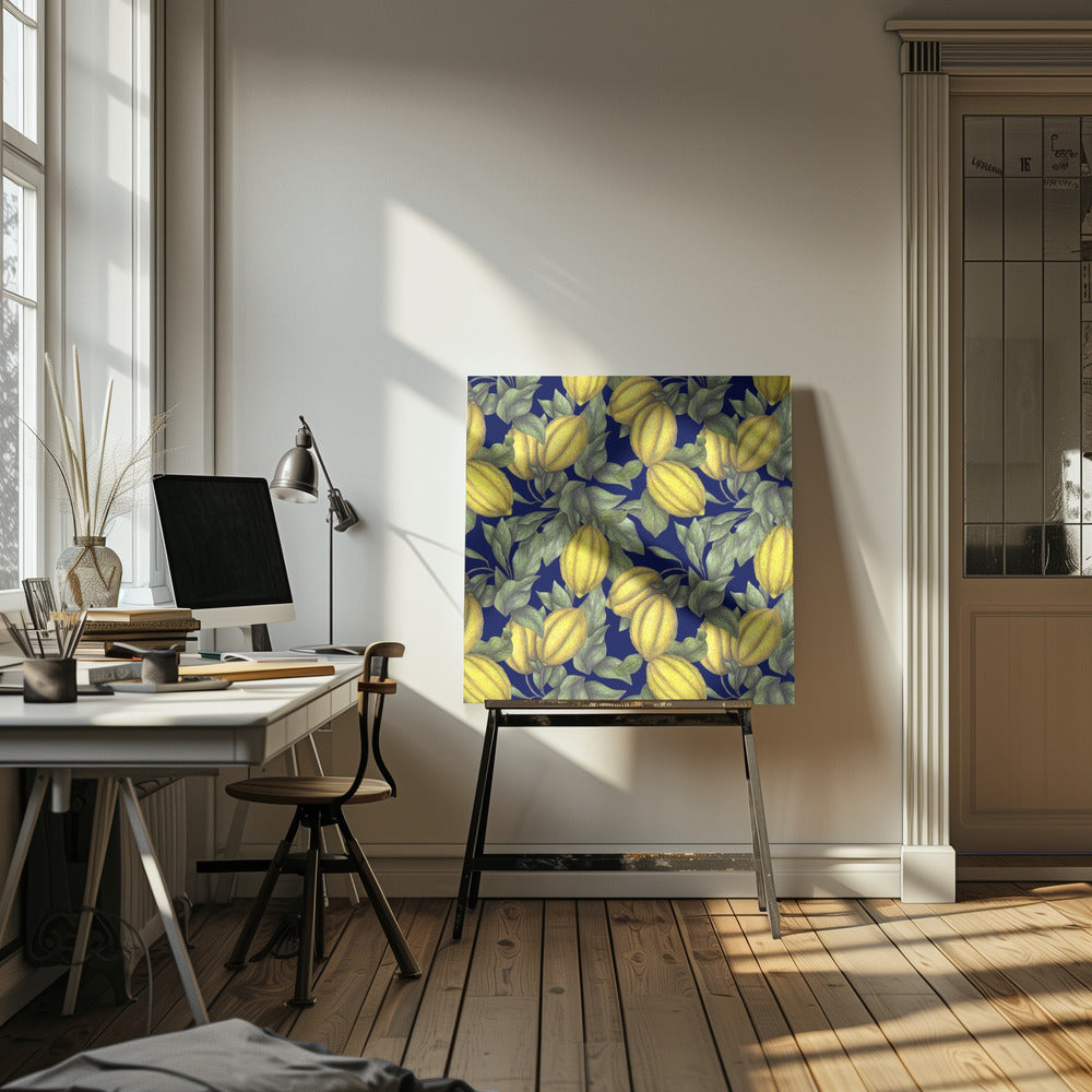 Yellow Lemon with Green Leaves | Canvas