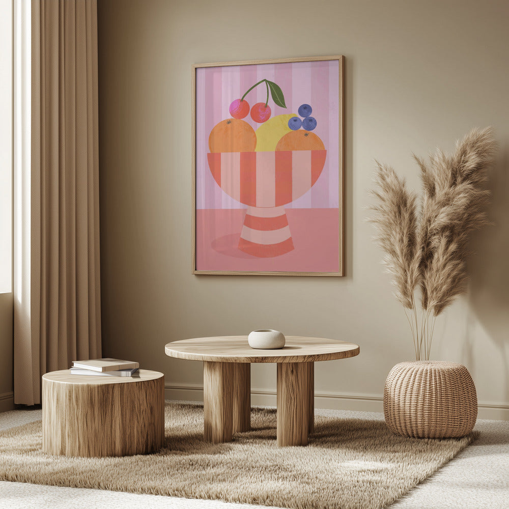 Fruit in Striped Bowl | Poster