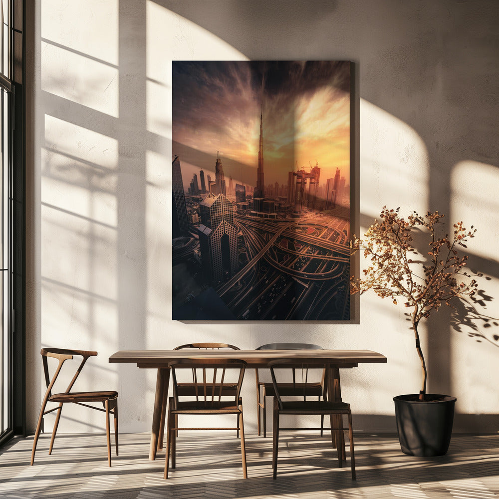 Le coucher de soleil enflammé de Dubaï | Tableaux sur Toile