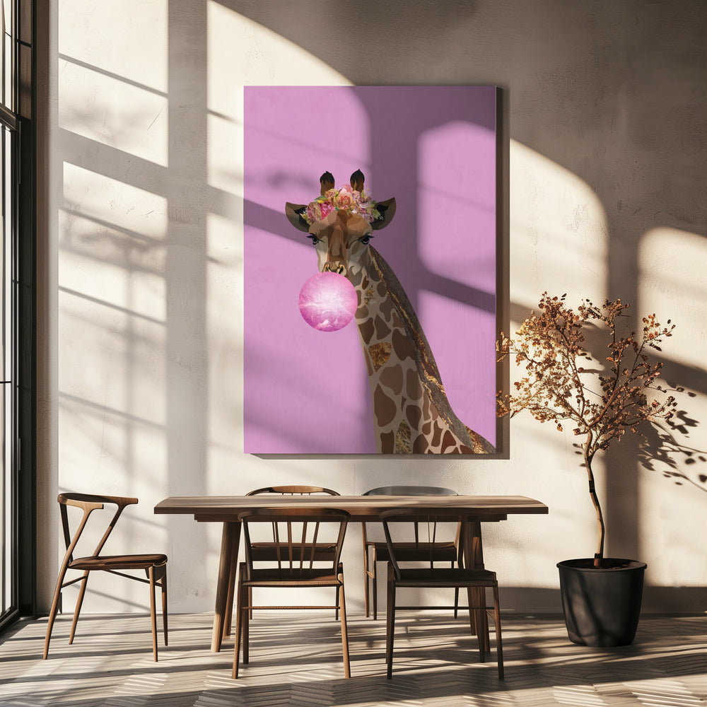 Gomma da masticare rosa giraffa | Stampe su Tela