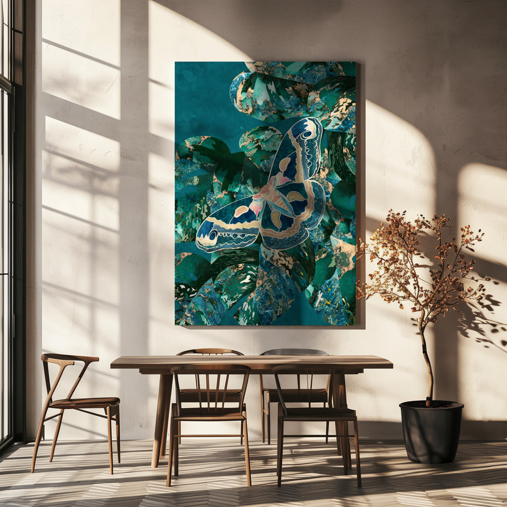 Moth and Monstera Leaves | Canvas