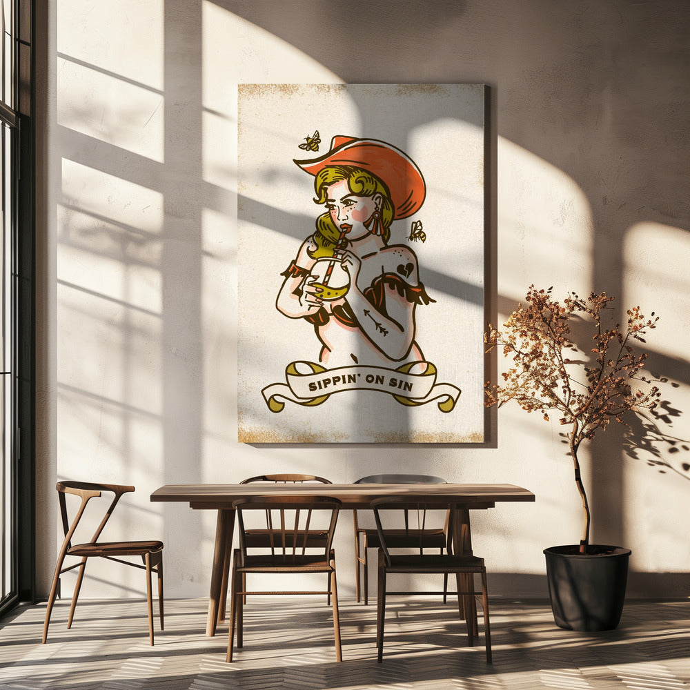 Siroter du péché Art de cow-girl mignon et impertinent | Tableaux sur Toile