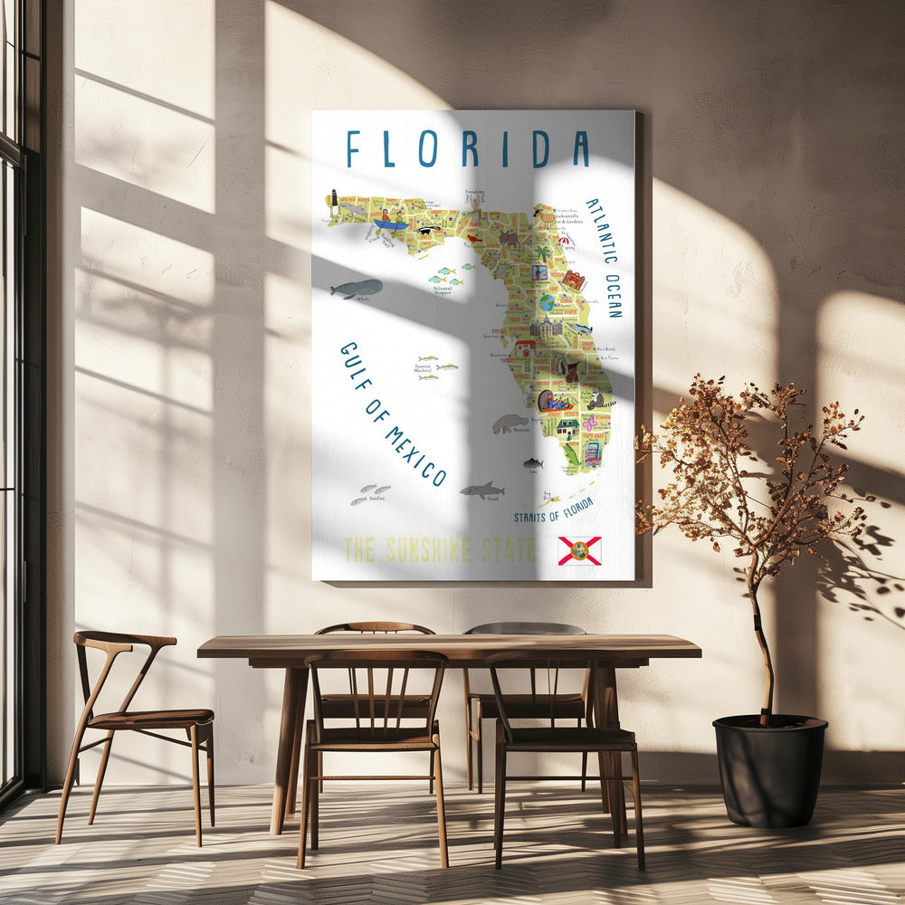 Carte illustrée de la Floride par l'artiste Carla Daly | Tableaux sur Toile