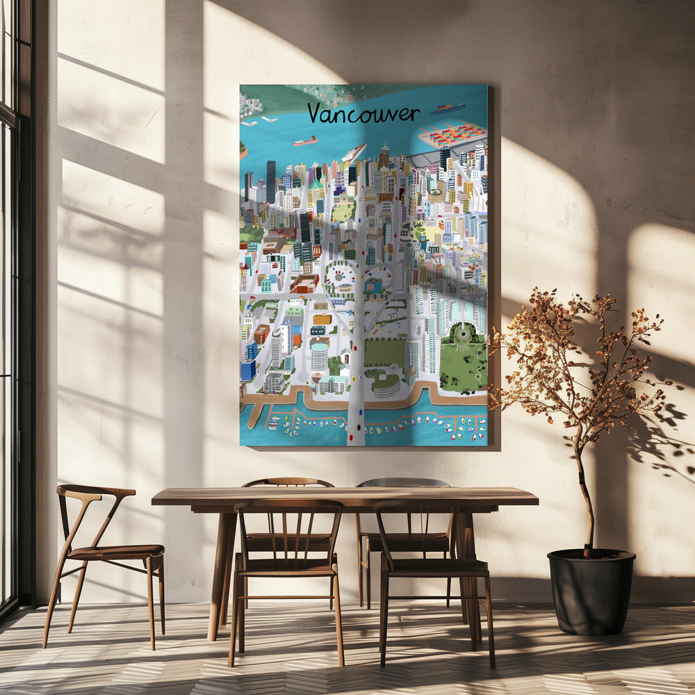 Vista de la ciudad de Vancouver por la artista Carla Daly | Impresiones en Lienzo