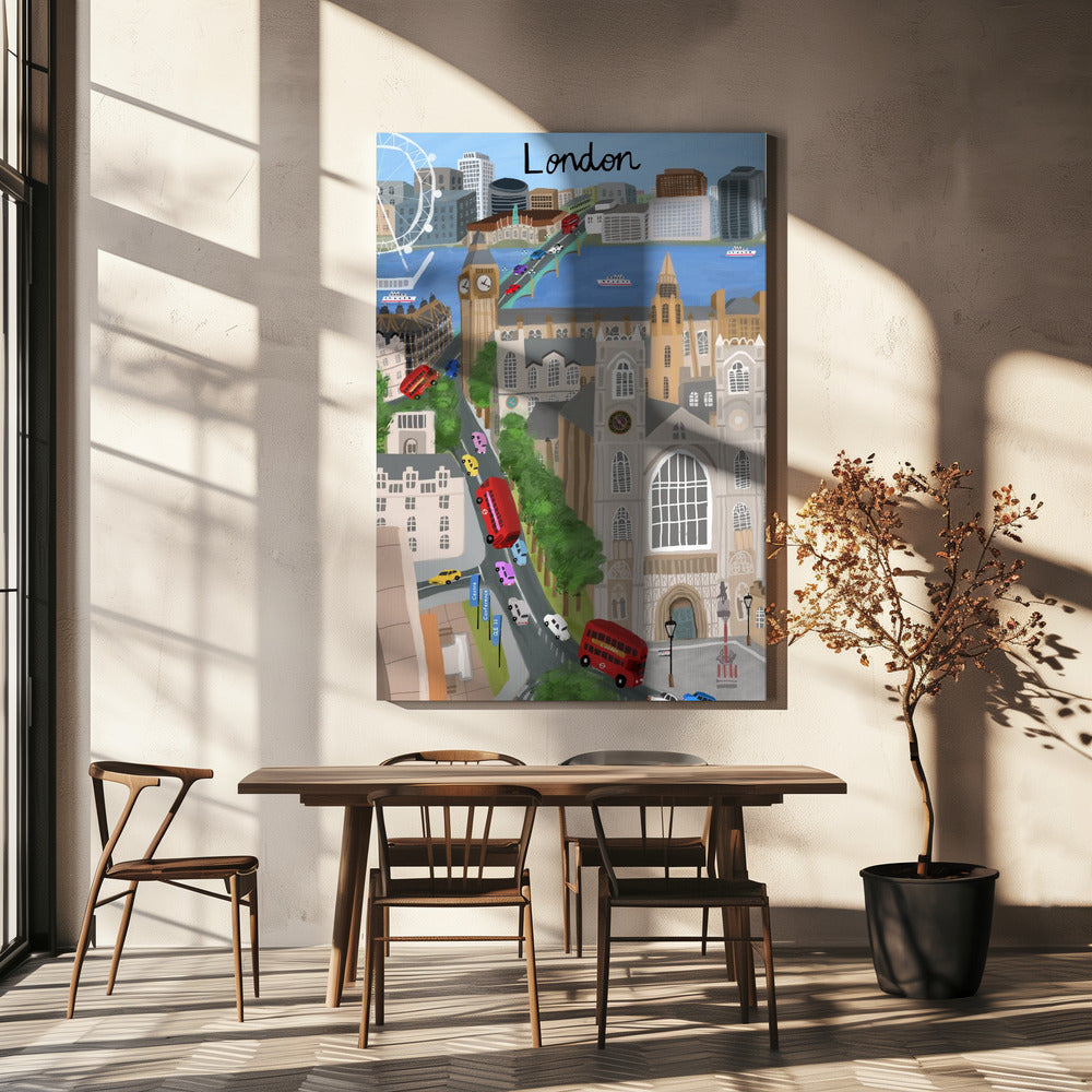 Città di Londra con vista sul Tamigi e sul Big Ben, opera dell'artista Carla Daly | Stampe su Tela