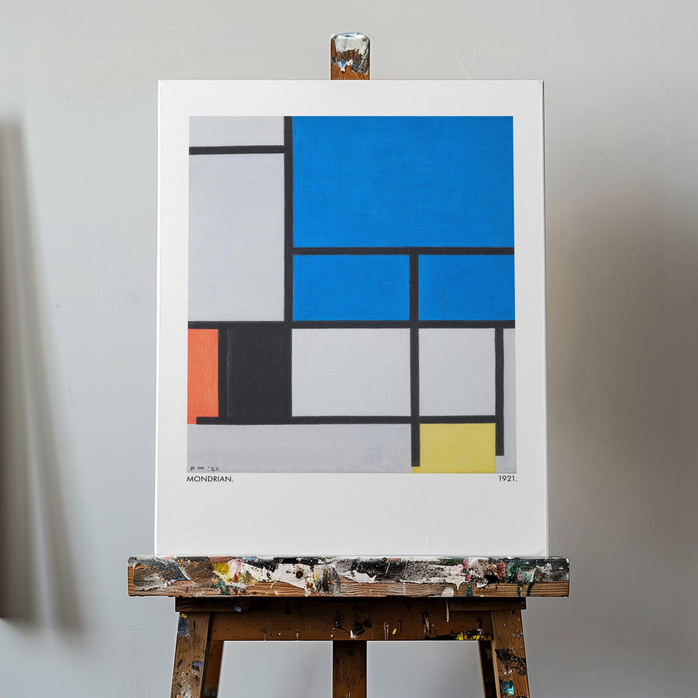 Composition avec un grand avion bleu, rouge, noir, jaune et gris 1921 | Tableaux sur Toile