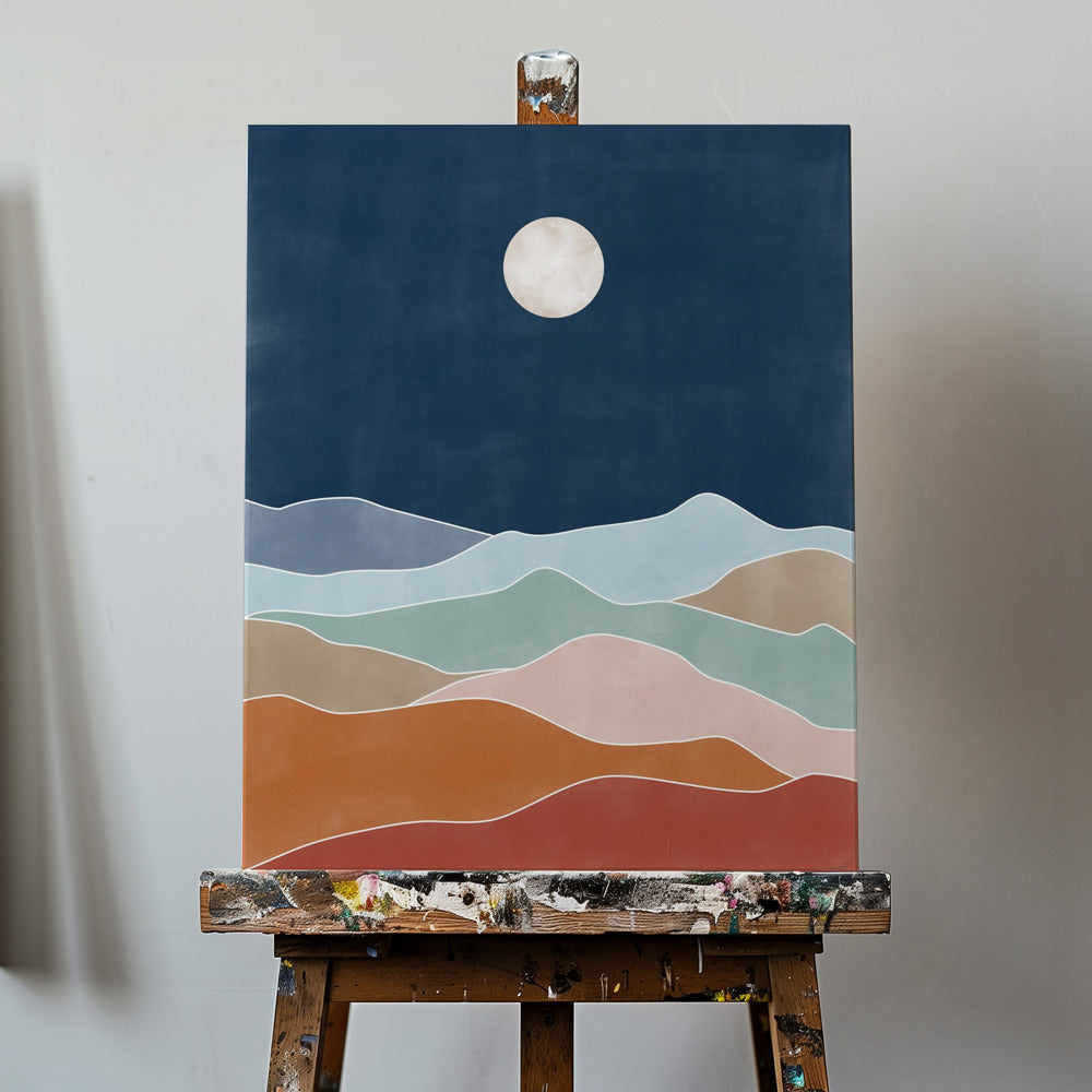 Paisaje de colina iluminado por la luna | Impresiones en Lienzo