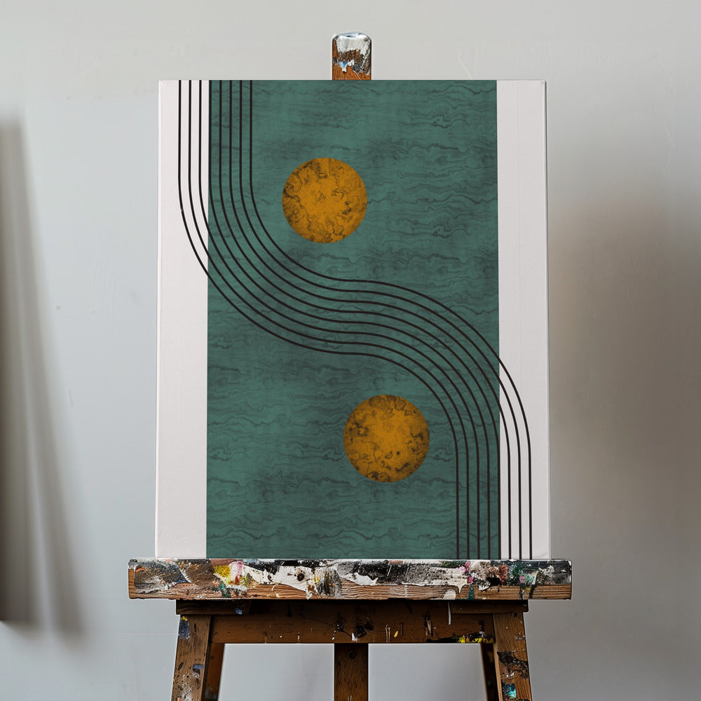 Akvamarinmarmor med gyllene sfär | Canvas