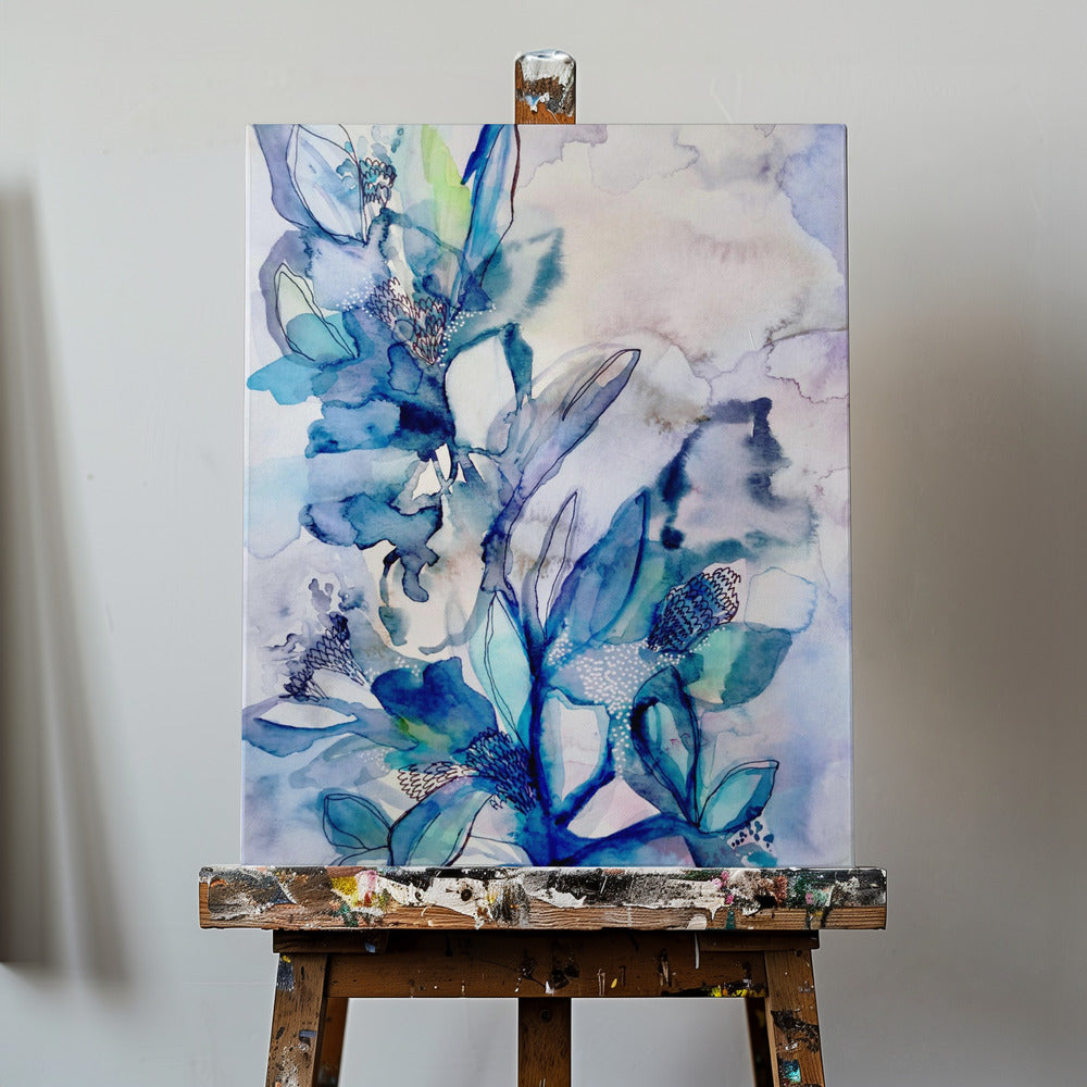 Aqua Blommor | Canvas