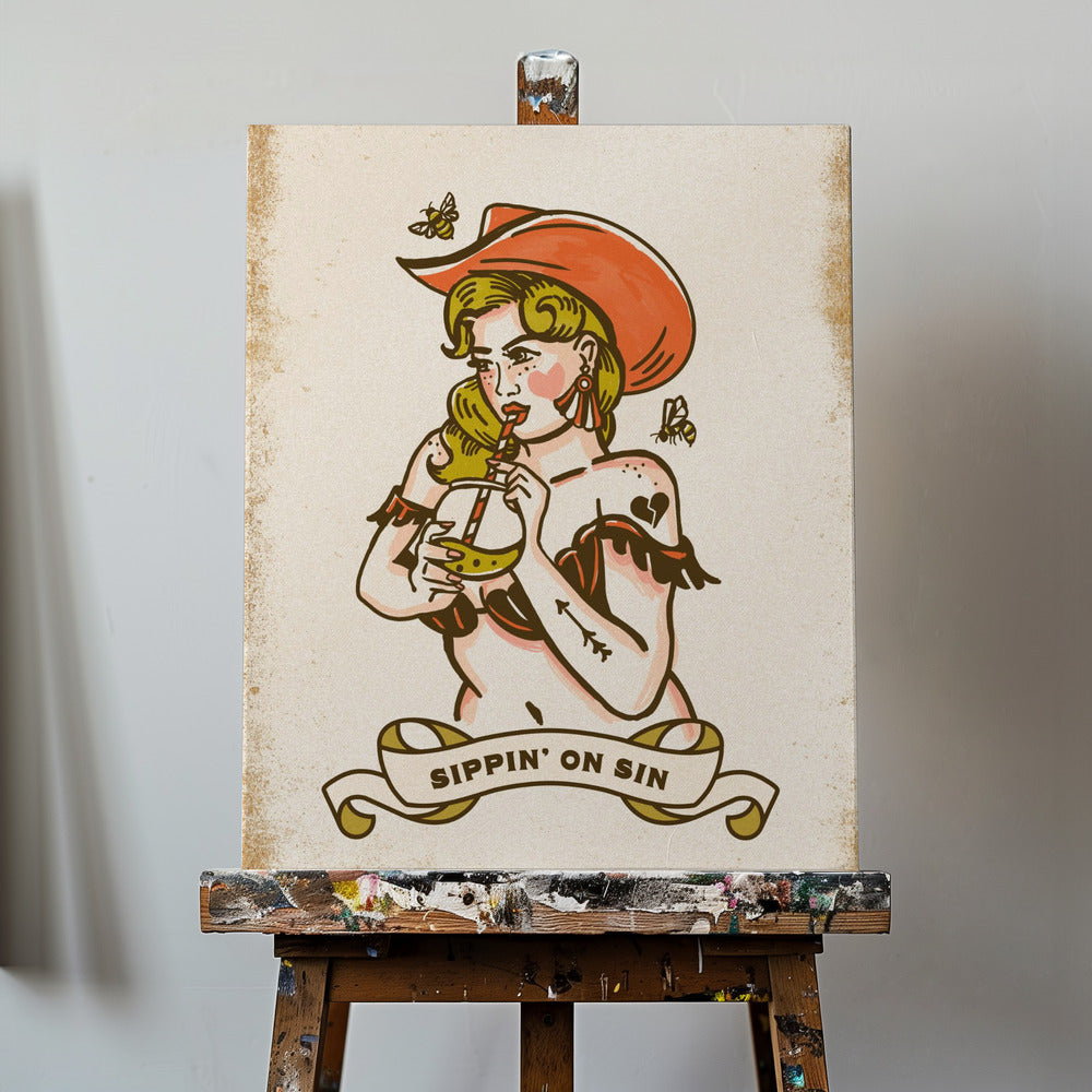Siroter du péché Art de cow-girl mignon et impertinent | Tableaux sur Toile