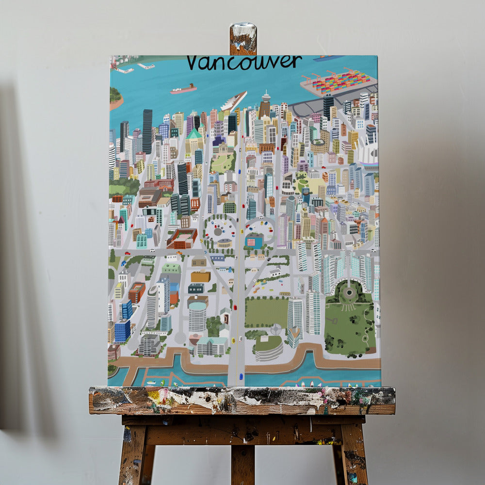 Vista de la ciudad de Vancouver por la artista Carla Daly | Impresiones en Lienzo