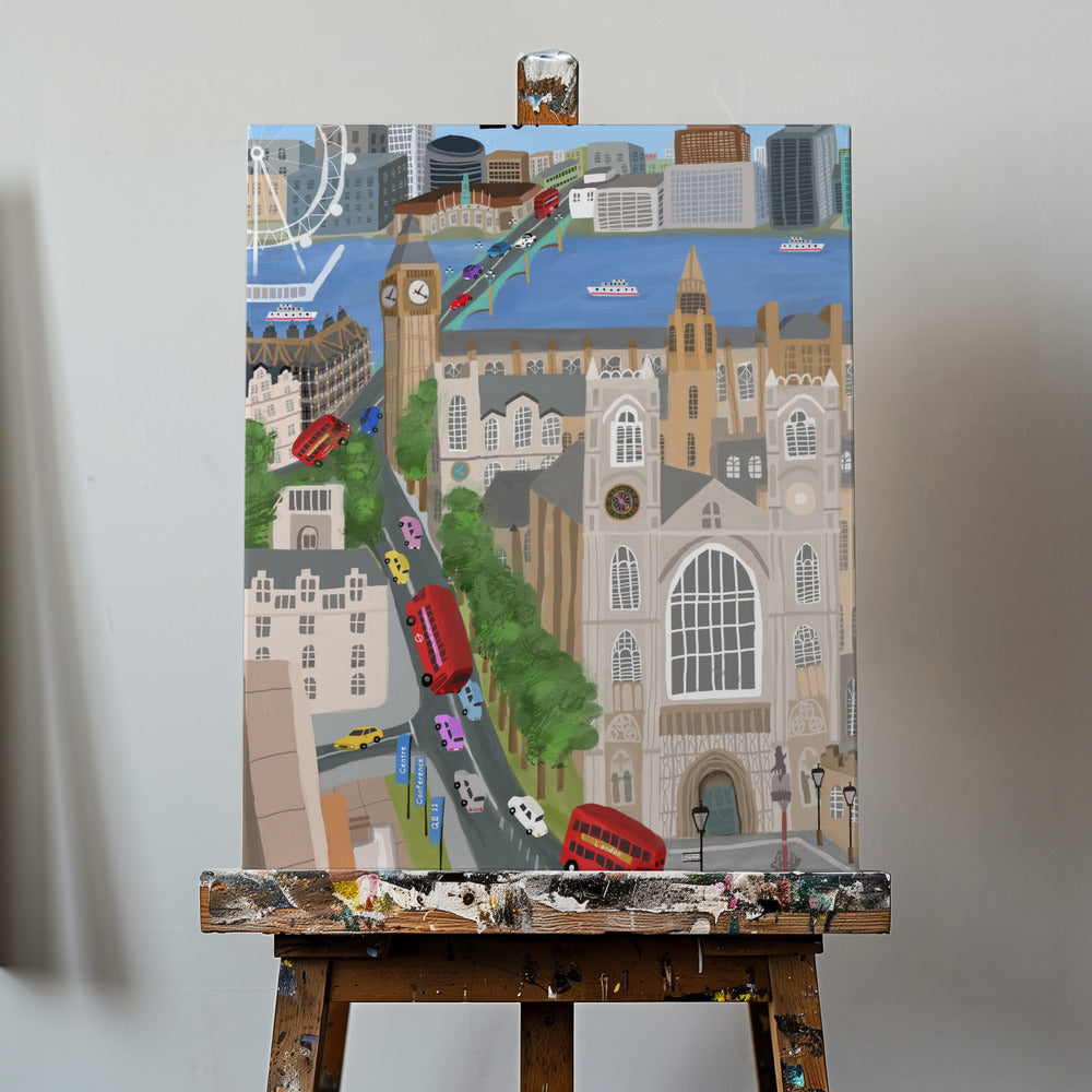 Città di Londra con vista sul Tamigi e sul Big Ben, opera dell'artista Carla Daly | Stampe su Tela