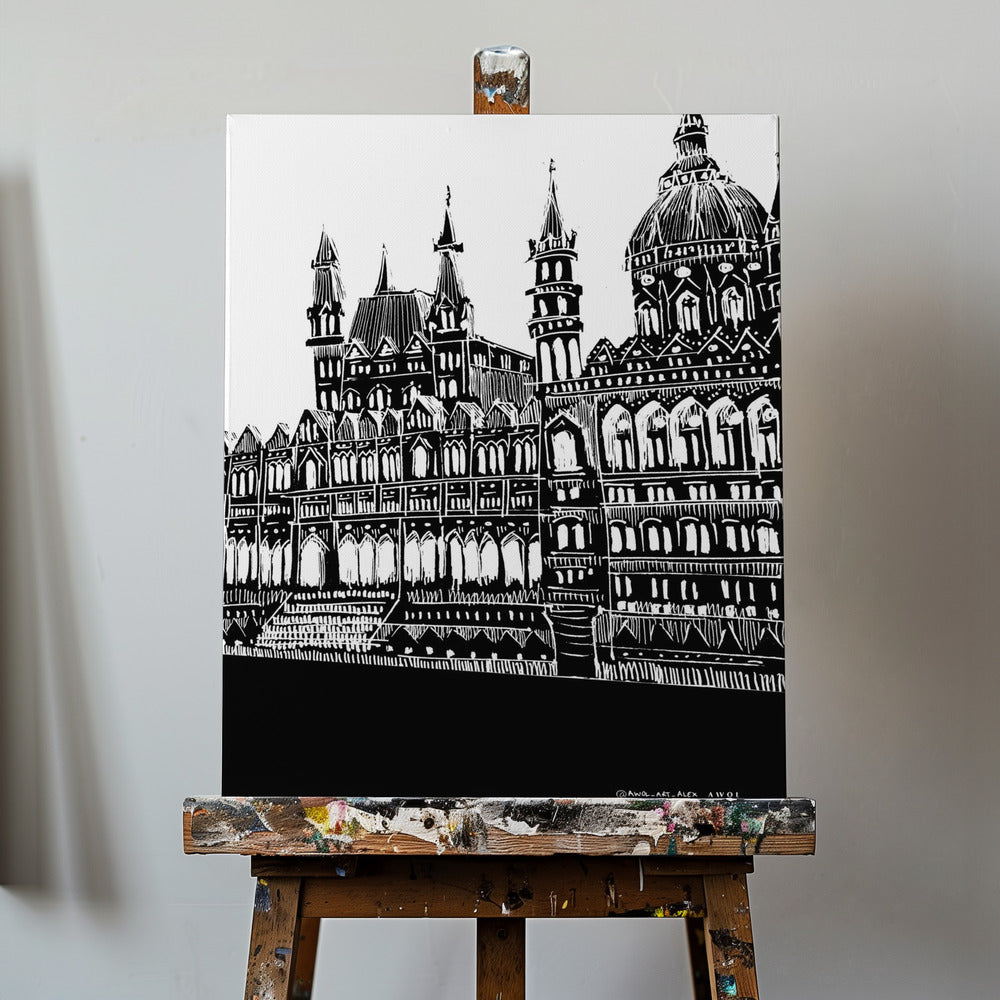 Budapest, Ungerns stadskonst, svartvit arkitekturteckning | Canvas