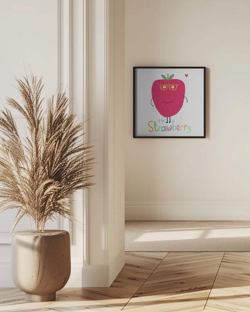 I Love Strawberry! Cute Strawberry Holding a Heart | Poster