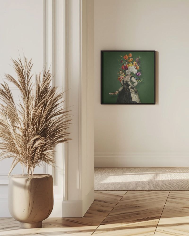 Classical Portraiture With Vibrant Floral Element | Poster