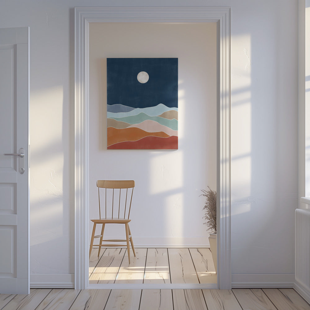 Paisaje de colina iluminado por la luna | Impresiones en Lienzo