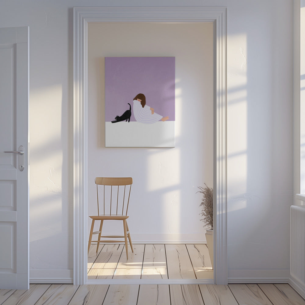 Flicka och katt | Canvas