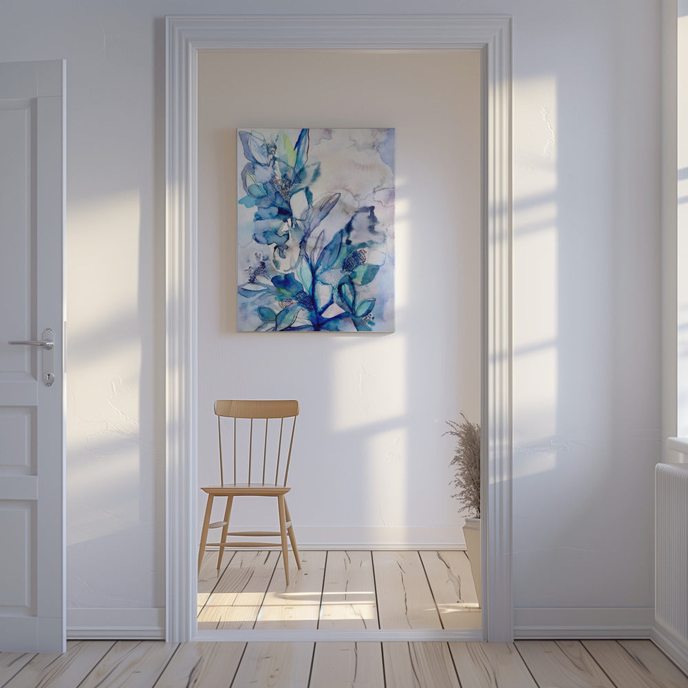 Aqua Blommor | Canvas