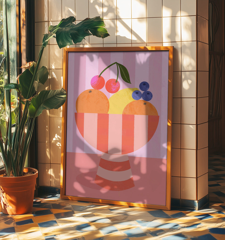 Fruit in Striped Bowl | Poster