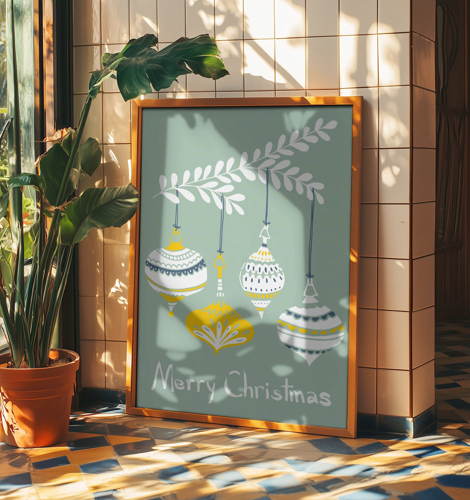 Cheerful little Christmas baubles mint | Poster
