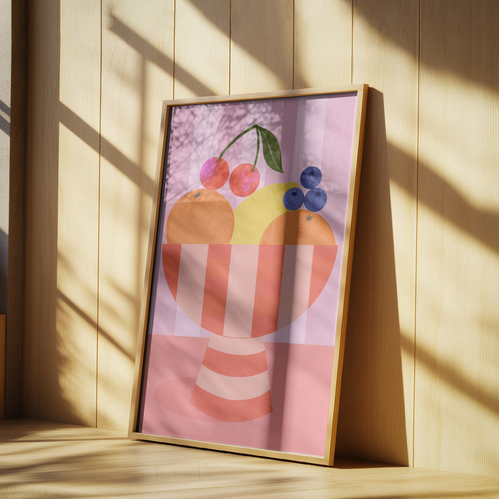 Fruit in Striped Bowl | Poster