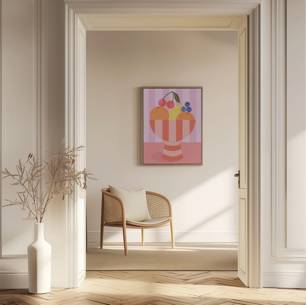 Fruit in Striped Bowl | Poster