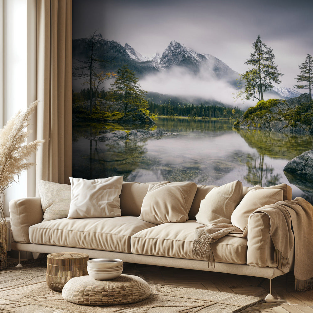 Regenachtige ochtend in Hintersee (Beieren) | Fotobehang