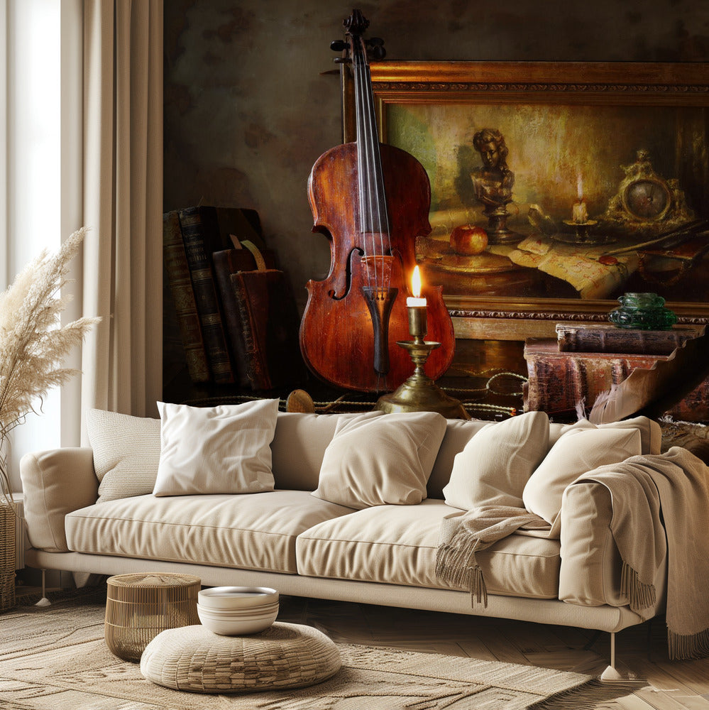 Still life with violin and painting | Wallpaper