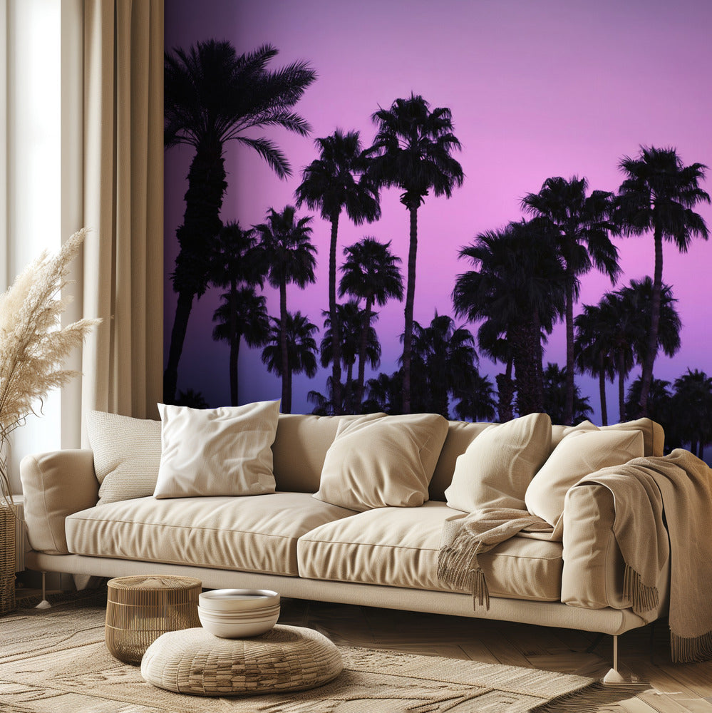 Palmeras con cielo rosa | Papel Pintado Fotográfico
