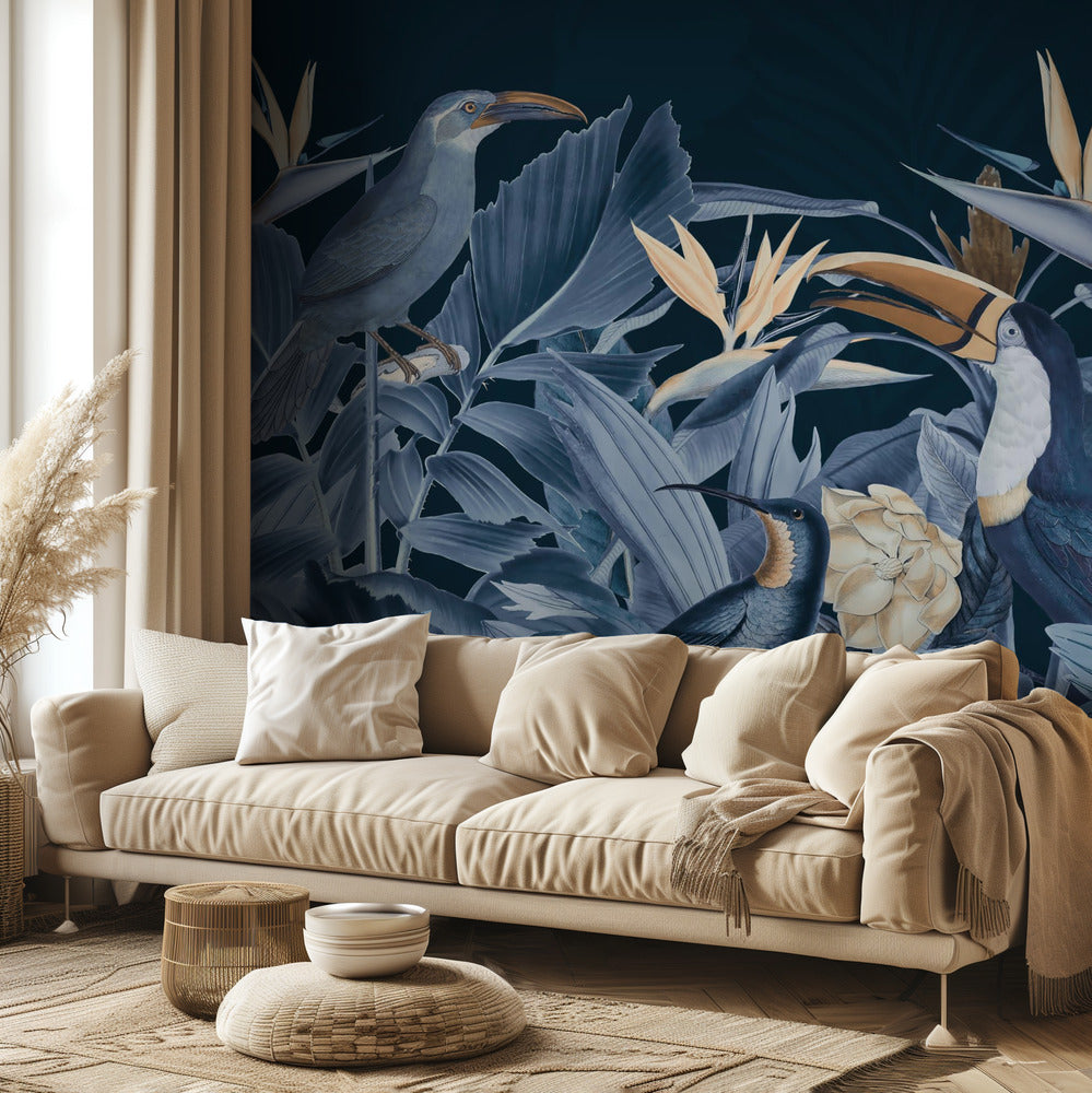 Oiseaux de la forêt tropicale bleus | Papier Peint Photo