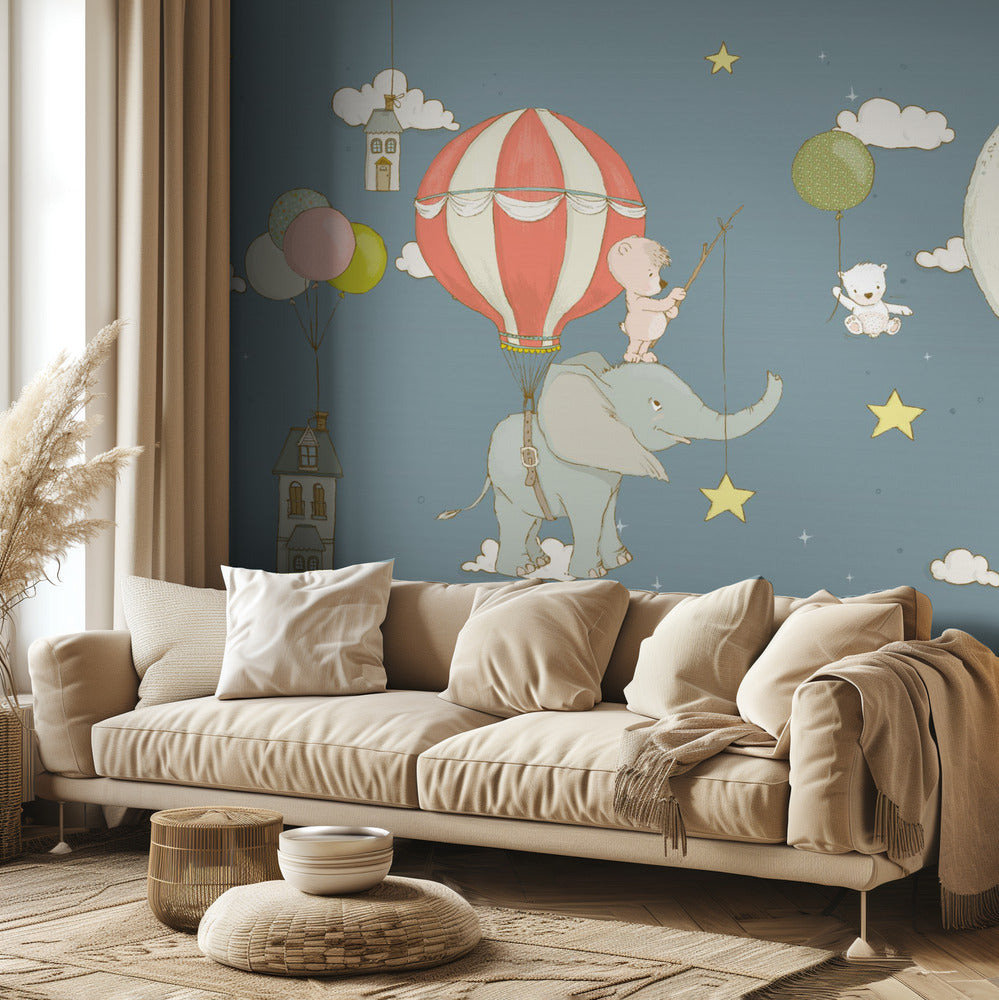 Rêve d'éléphant _Bleu nuit | Papier Peint Photo